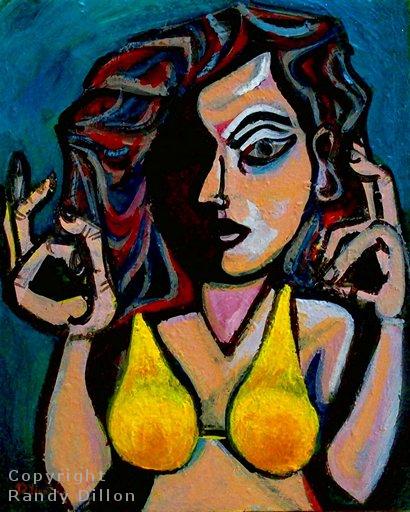 Woman in Bikini Top Raising Hands painting