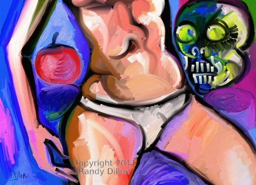Fine Art Print - Sexual Addiction - Woman Wearing Panties, Apple and Skull