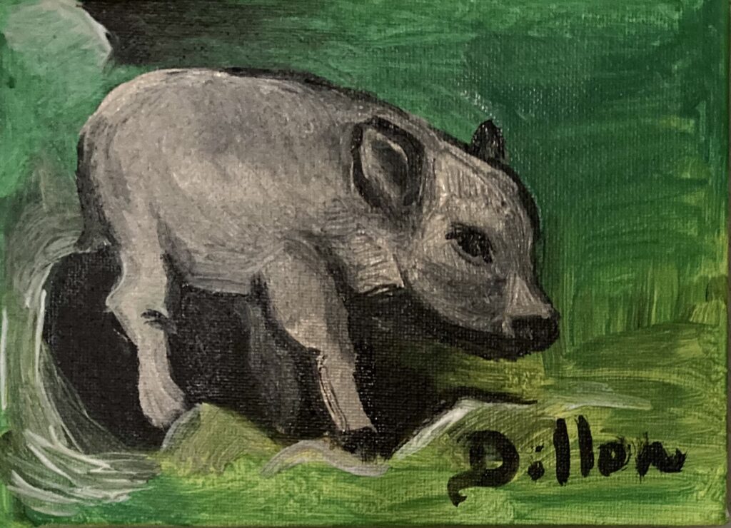 Painting on canvas of piglet